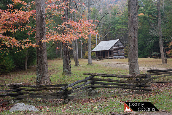 Carter Shields Cabin in Autumn, Cades Cove, Great Smoky Mountains, Tennessee