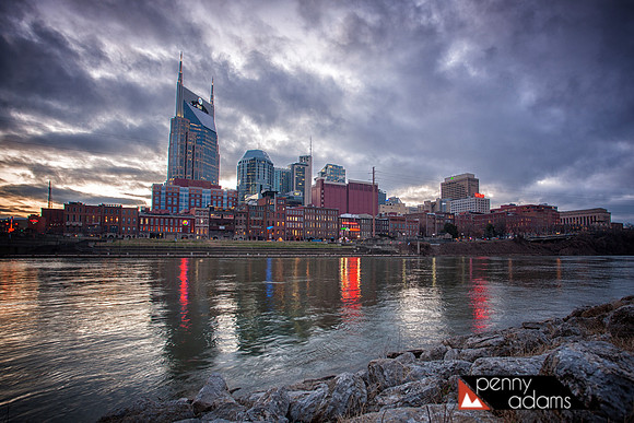 Downtown Nashville at Dusk Across the Cumberland River, Tennessee