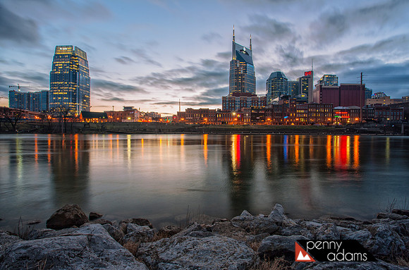 Downtown Nashville at Dusk Across the Cumberland River, Tennessee