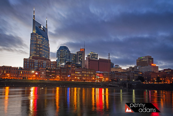 Downtown Nashville at Dusk Across the Cumberland River, Tennessee