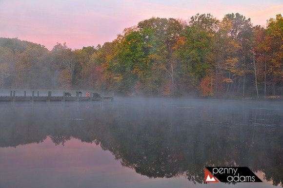 Morning Mist at Kendall Lake in Autumn, Cuyahoga National Park, Near Peninsula, Ohio