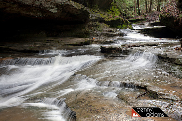 Cascading Falls in Spring Along Old Man's Cave Area, Hocking Hills State Park, Ohio